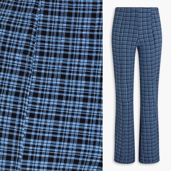 GANNI Plaid Check Stretch Seersucker High Rise Bootcut Flare Leg Pants 4 - Picture 10 of 10